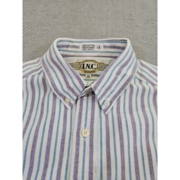 Vintage INC International Concepts Shirt Men's Small White Purple Striped Cotton - Picture 6 of 15